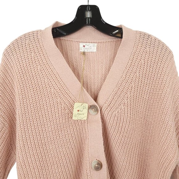 Poof Apparel Light Pink 3 Button Knit V Neck Cardigan Womens M Long Sleeve NEW - Picture 8 of 15